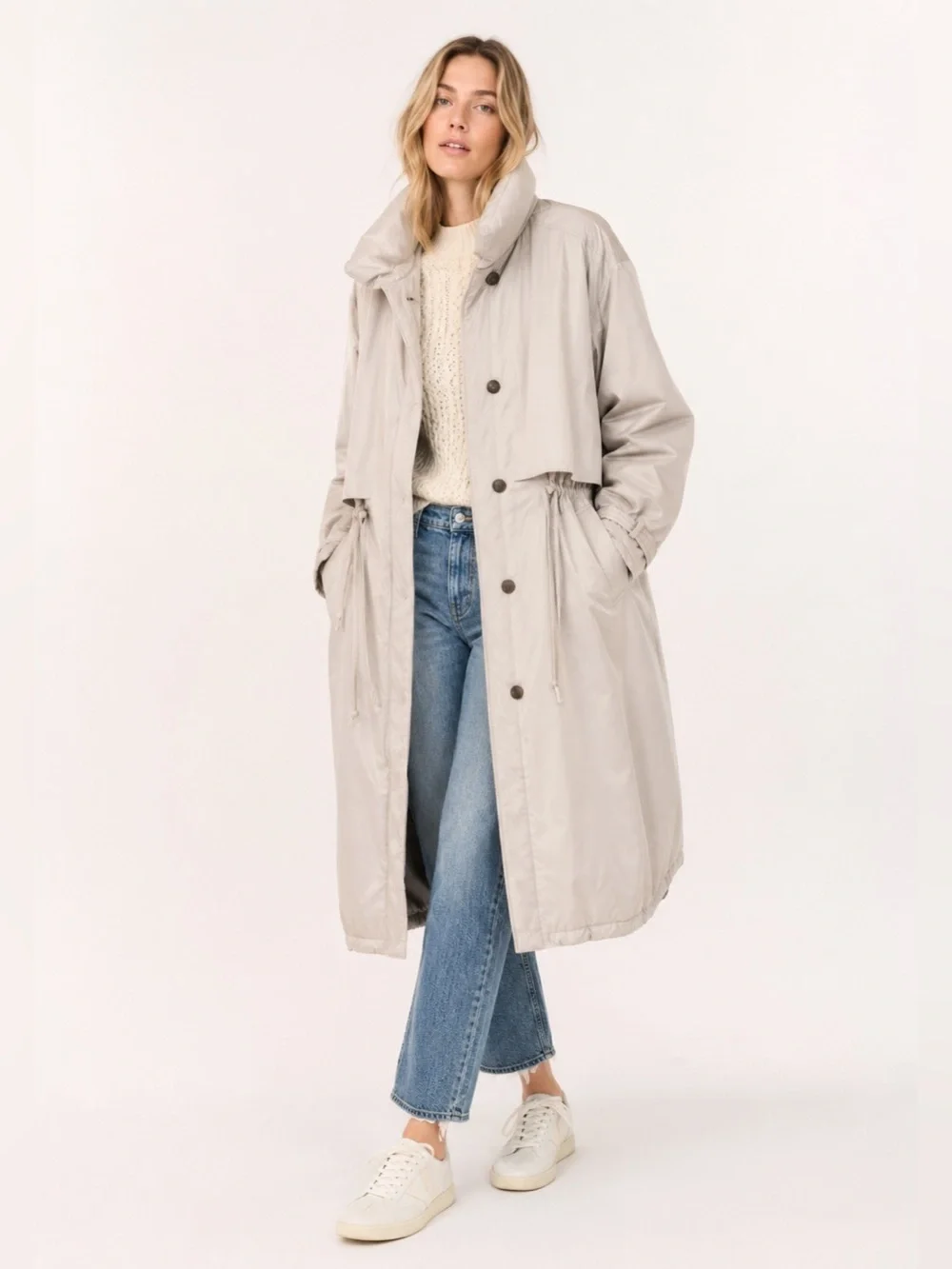 Middlebrook Park Down-Filled Long Beige Trench Coat Style Parka Size L